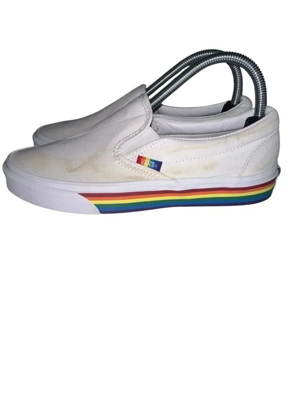 Vans Classic Slip On Rainbow Soles Trim Sneakers White 7.5 Men 9 Women Pride